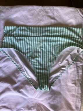 Old Navy Green and White Striped High-Waist Bikini Bottom